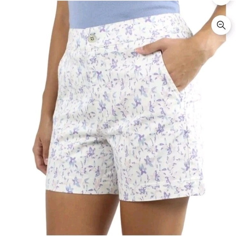 Jachs Girlfriend White Purple Floral‎ Printed Cute Denim Chino Shorts Size 2XL